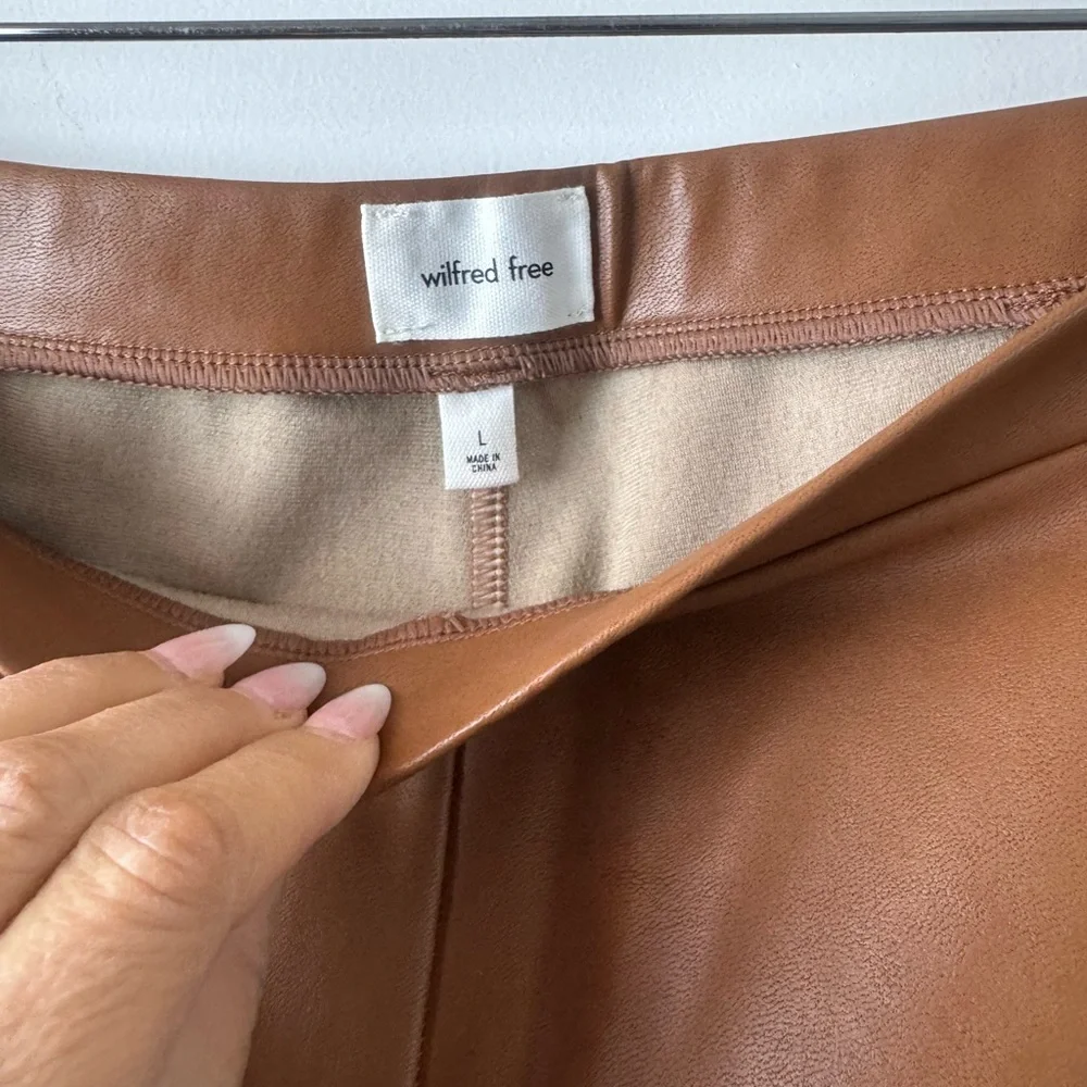 Aritzia Wilfred Free Daria Camel Vegan Leather Straight Leg Pants size L - Picture 3 of 5